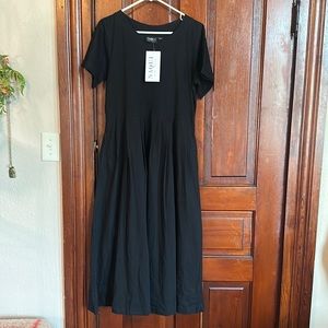Women’s Naqui New York Black Maxi Dress Pockets Cotton Pleats small